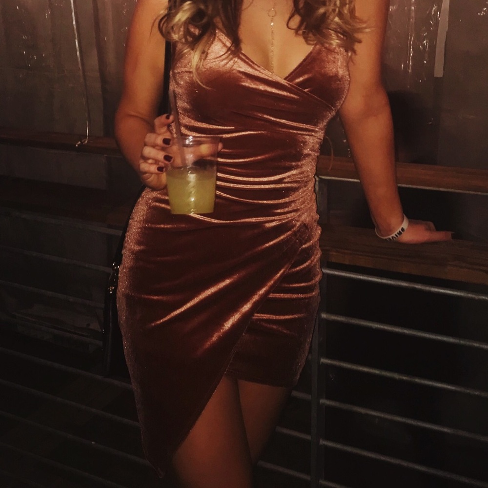 Rose Gold Velvet Wrap Dress
